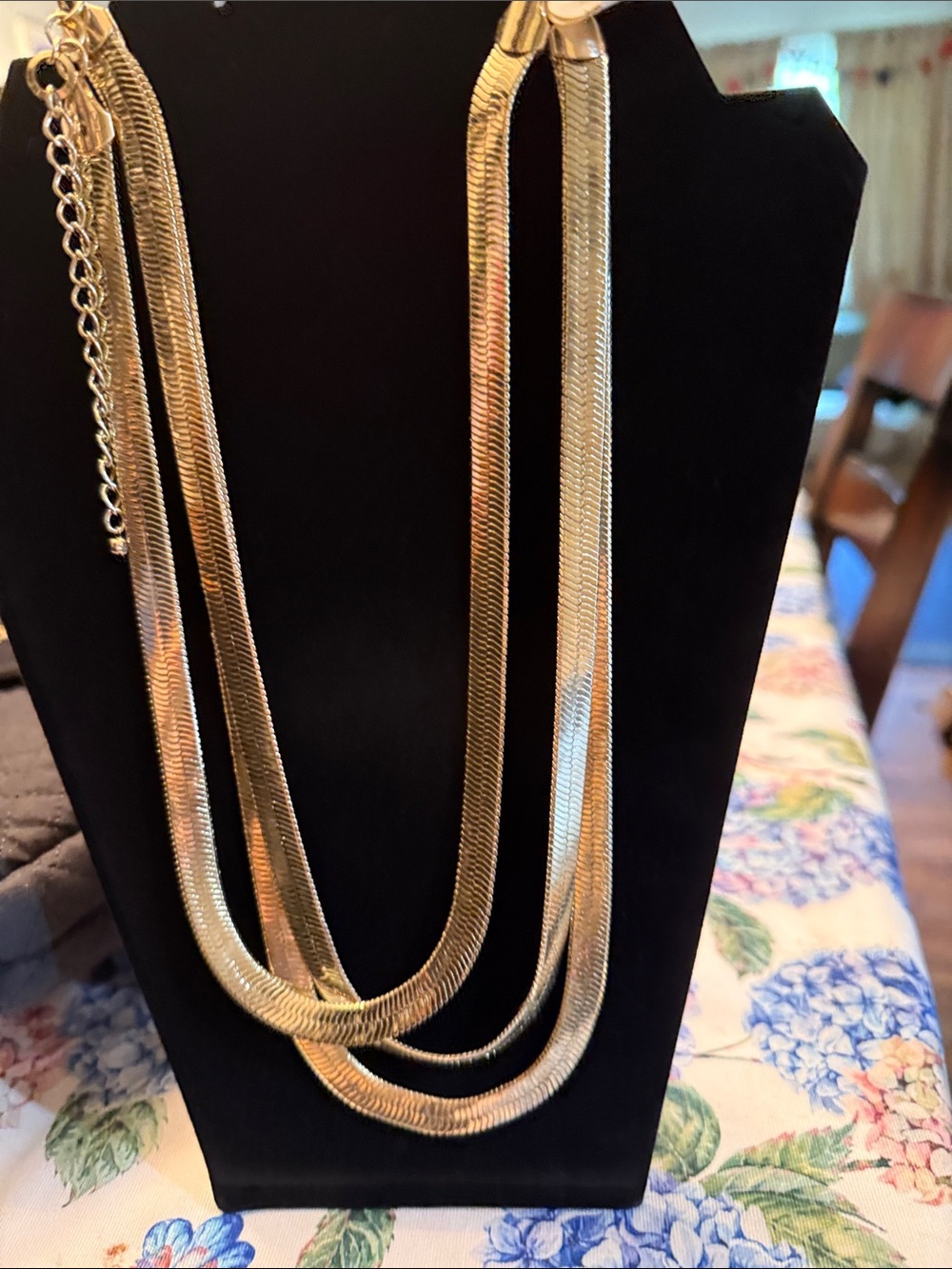 Aqua Gold Multi-Strand Herringbone Necklace